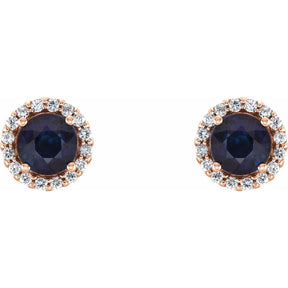 Ella Blue Sapphire Halo Diamond Earrings