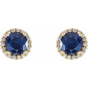 Ella Blue Sapphire Halo Diamond Earrings