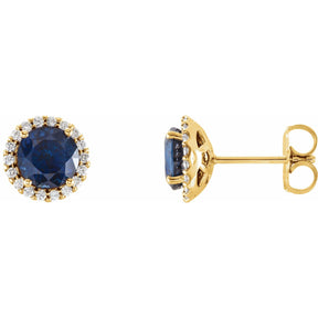 Ella Blue Sapphire Halo Diamond Earrings