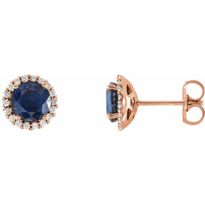 Ella Blue Sapphire Halo Diamond Earrings