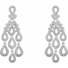 14K Gold Natural Diamond Chandelier Earrings