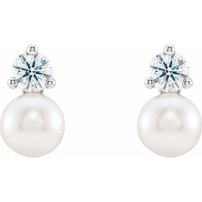 Madge Freshwater Cultured Pearl and Diamond Earrings
