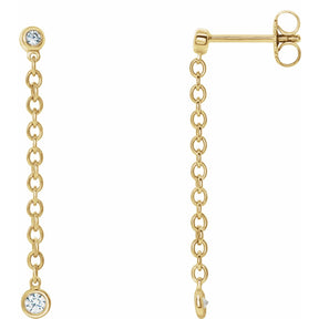 14K Gold Natural Diamond Hinged Hoop Chain Earrings