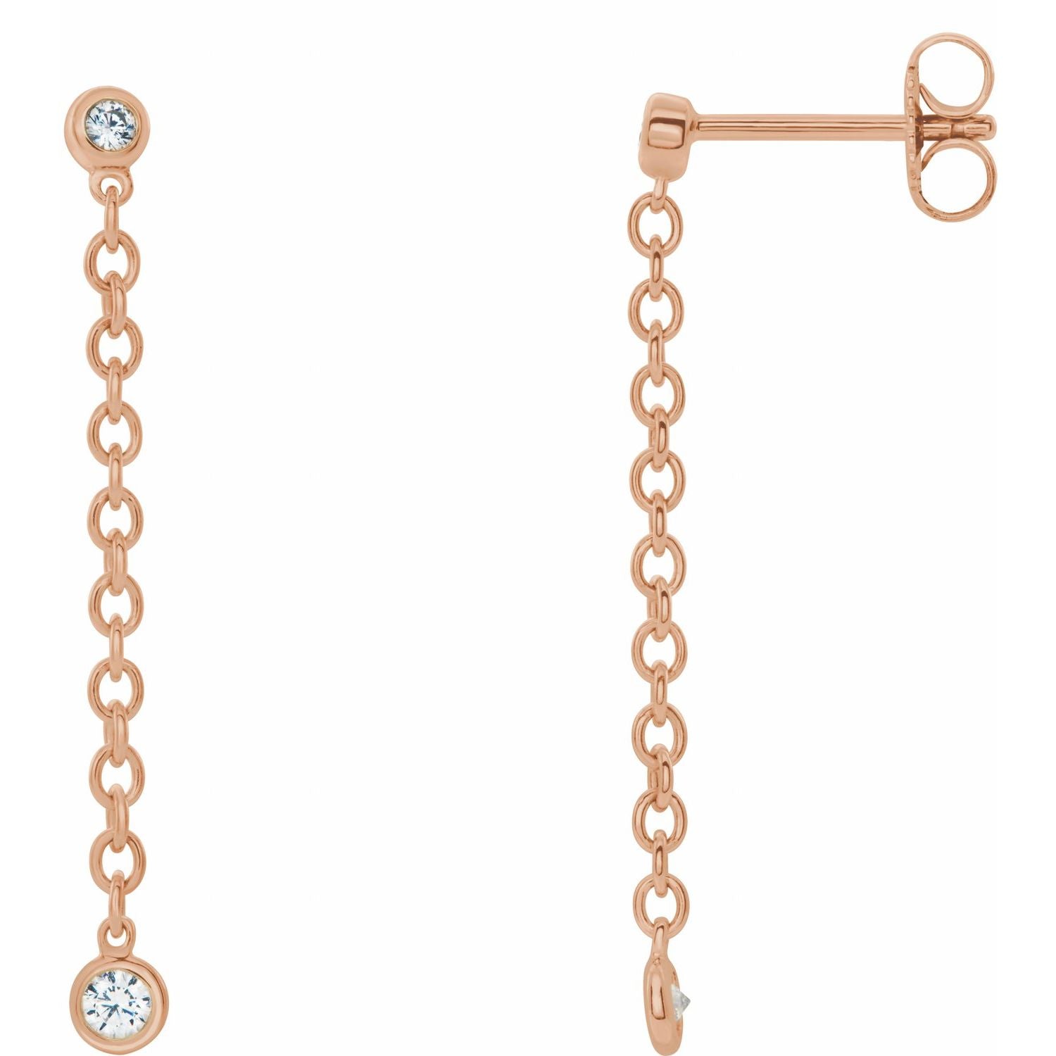 14K Gold Natural Diamond Hinged Hoop Chain Earrings