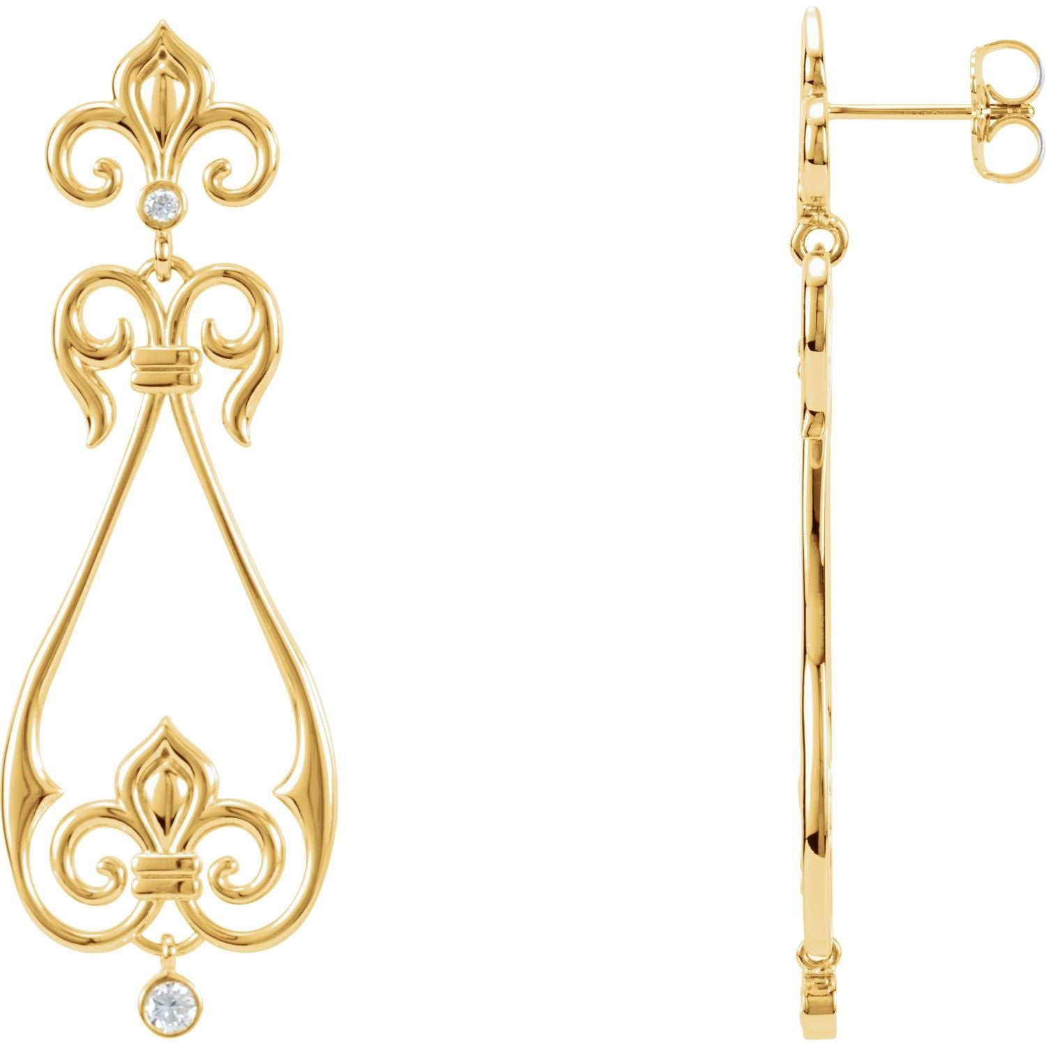 14K Gold Natural Diamond Fleur-De-Lis Earrings