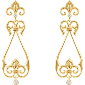 14K Gold Natural Diamond Fleur-De-Lis Earrings