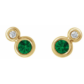 14K Gold Natural Emerald Natural Diamond Earrings