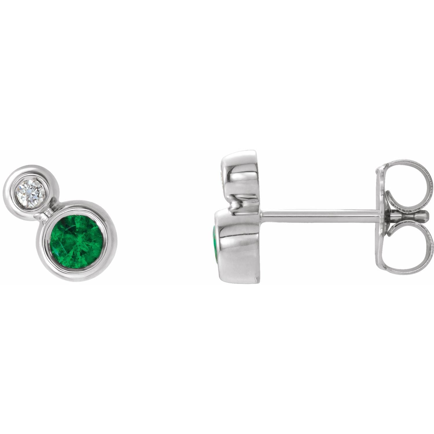 14K Gold Natural Emerald Natural Diamond Earrings