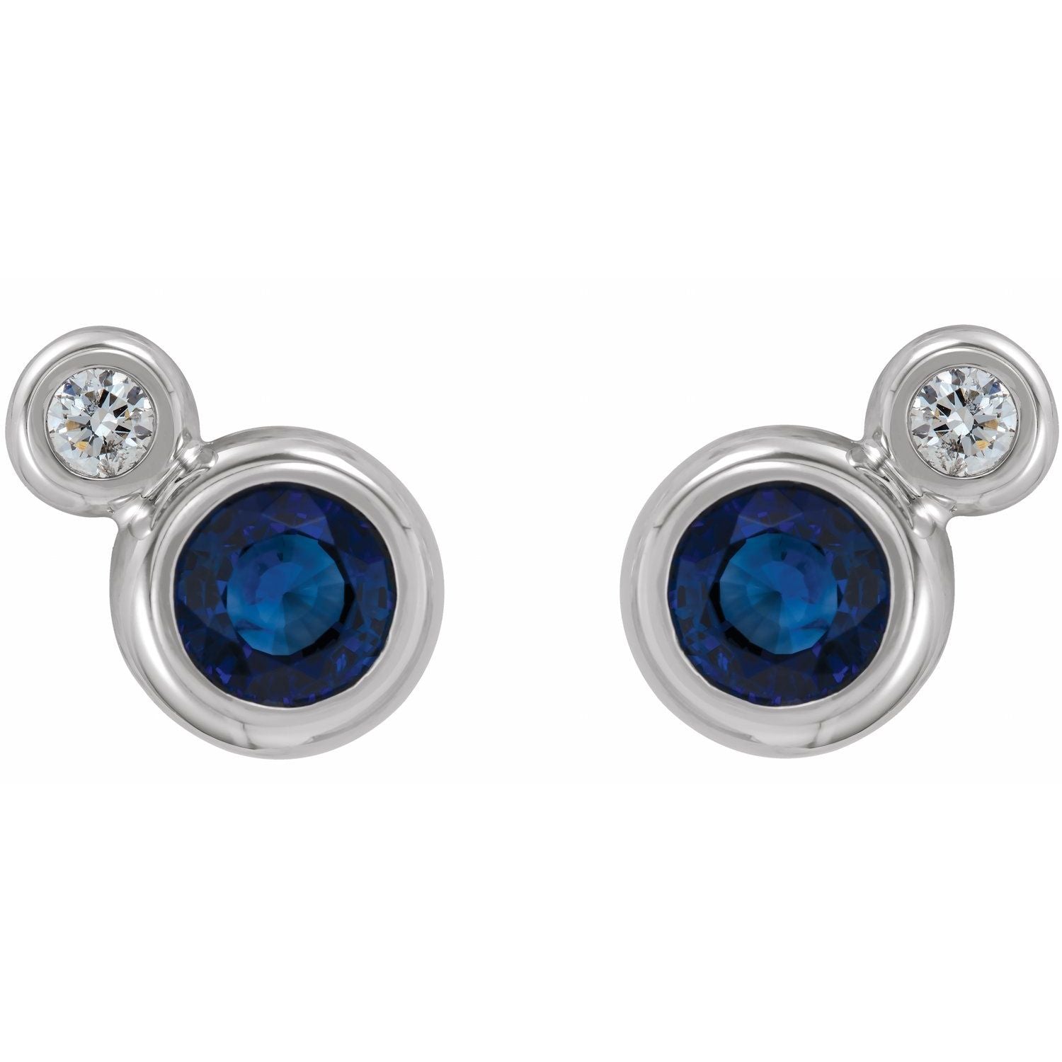 14K Gold Lab-Grown Blue Sapphire Natural Diamond Earrings