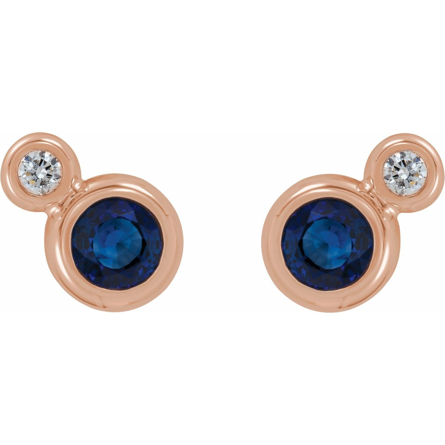 14K Gold Lab-Grown Blue Sapphire Natural Diamond Earrings