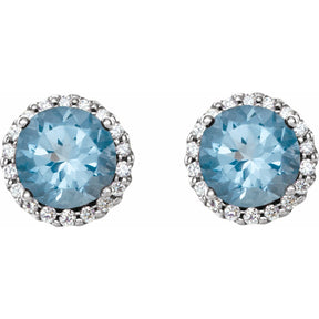 Ella Aquamarine Halo Diamond Earrings