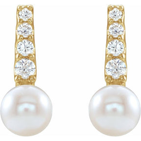 Pearly Cultured Pearl and Diamond Drop Earrings