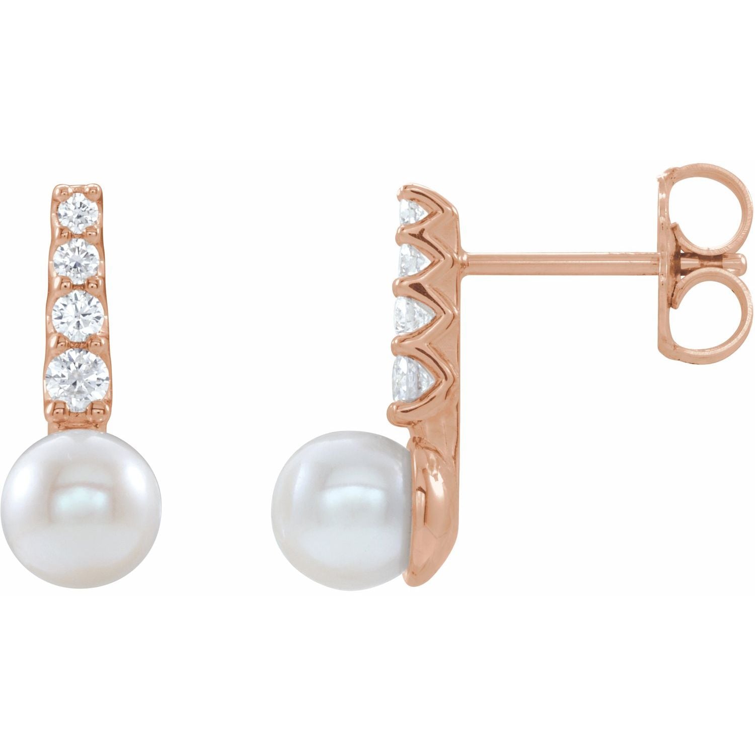 Pearly Cultured Pearl and Diamond Drop Earrings
