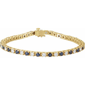 14K Gold Natural Blue Sapphire & Natural Diamond Line Bracelet