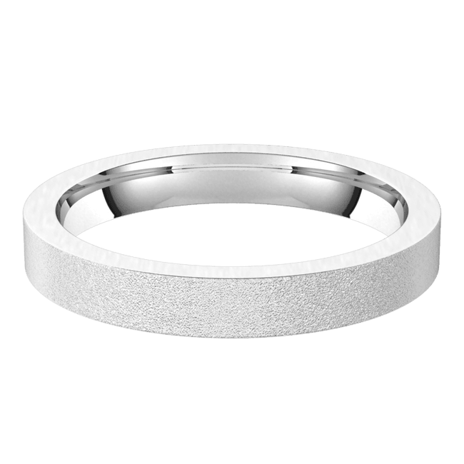 3mm Flat Glass Blast Finish Comfort Fit Wedding Ring