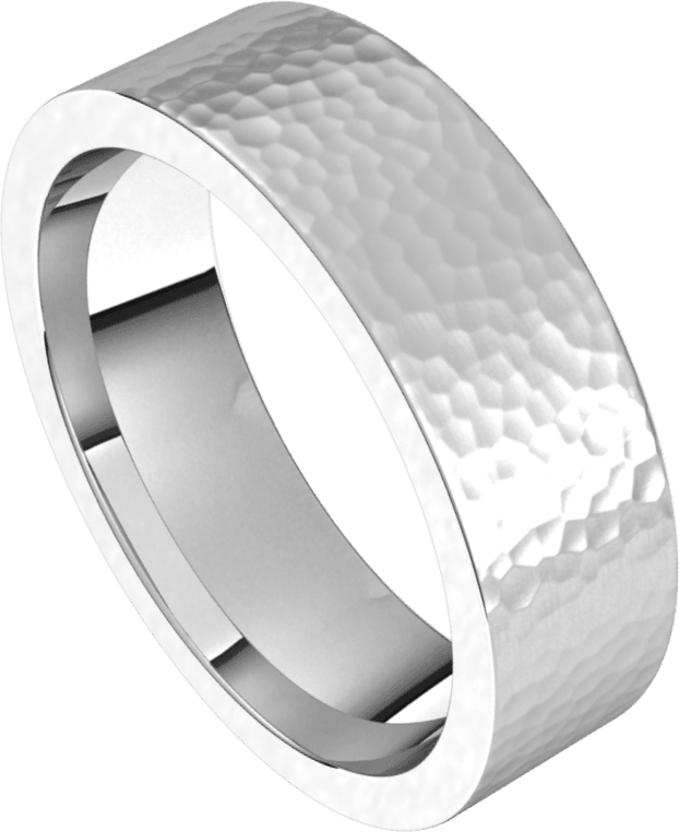 6mm Flat Satin Hammer Finish Comfort Fit Wedding Ring
