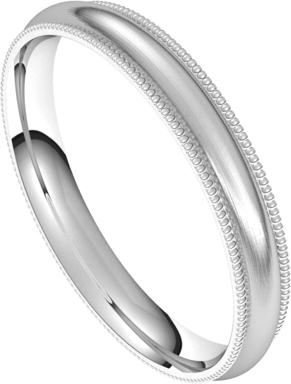 3mm Milgrain Half Round Satin Finish Comfort Fit Wedding Ring