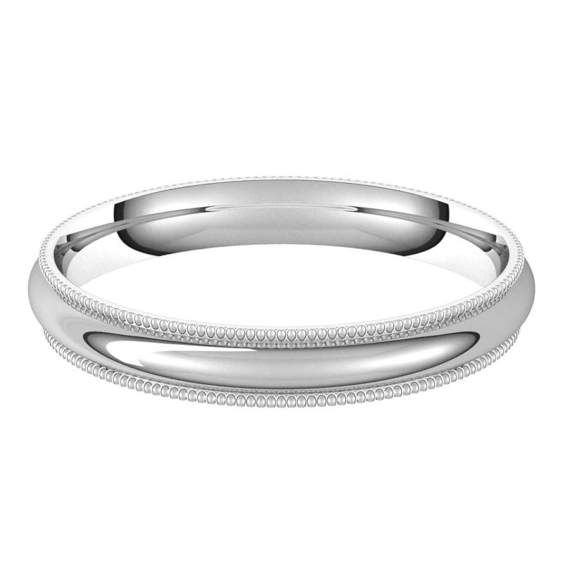 3mm Milgrain Half Round High Polished Finish Comfort Fit Wedding Ring