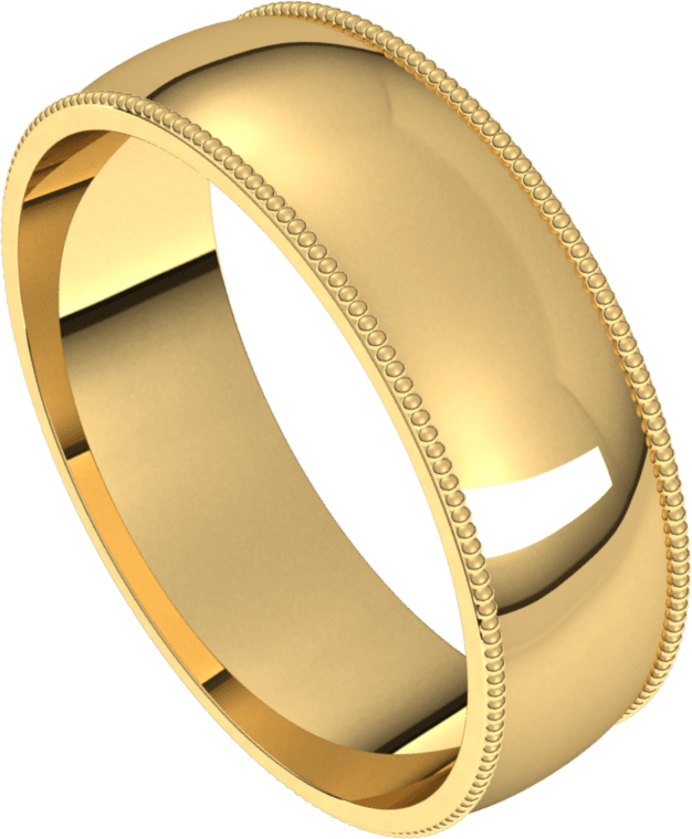 6mm Milgrain Half Round High Polished Finish Comfort Fit Wedding Ring