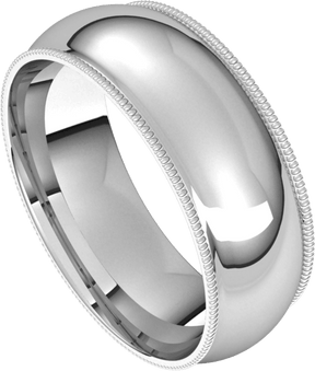 7mm Milgrain Half Round High Polished Finish Comfort Fit Wedding Ring