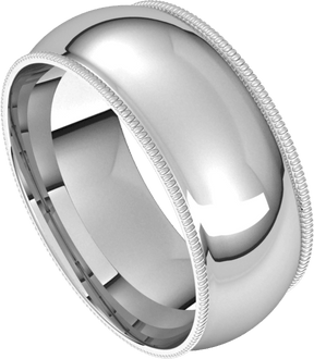 8mm Milgrain Half Round High Polished Finish Comfort Fit Wedding Ring