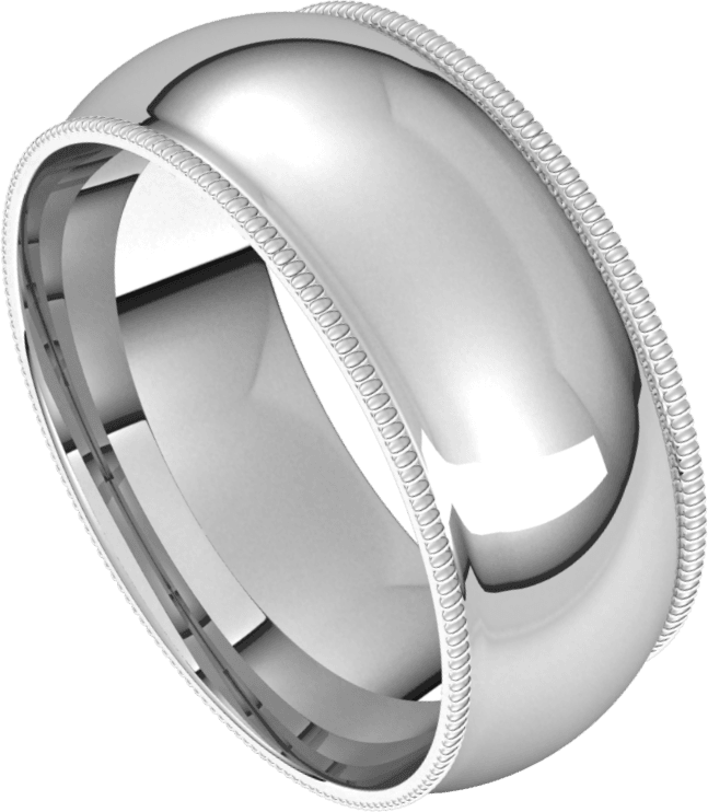 8mm Milgrain Half Round High Polished Finish Comfort Fit Wedding Ring