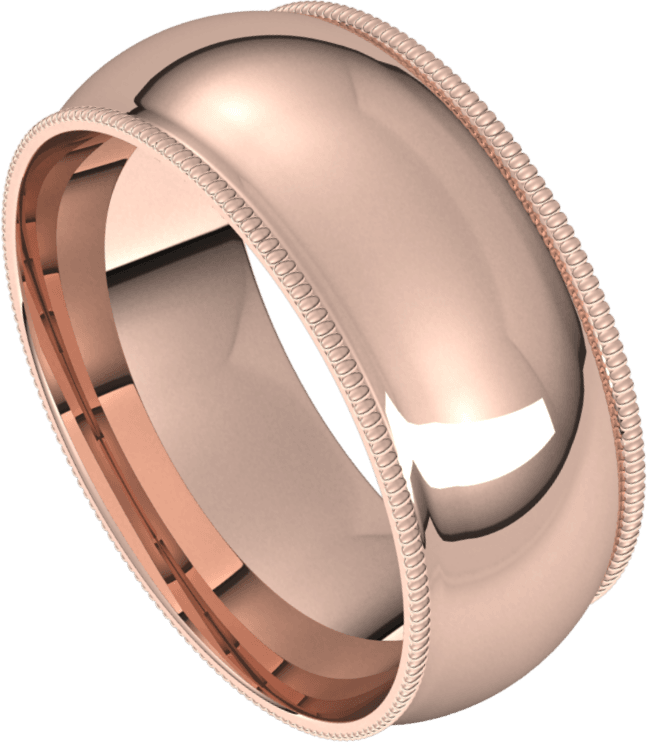 8mm Milgrain Half Round High Polished Finish Comfort Fit Wedding Ring