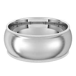 8mm Milgrain Half Round Satin Finish Comfort Fit Wedding Ring