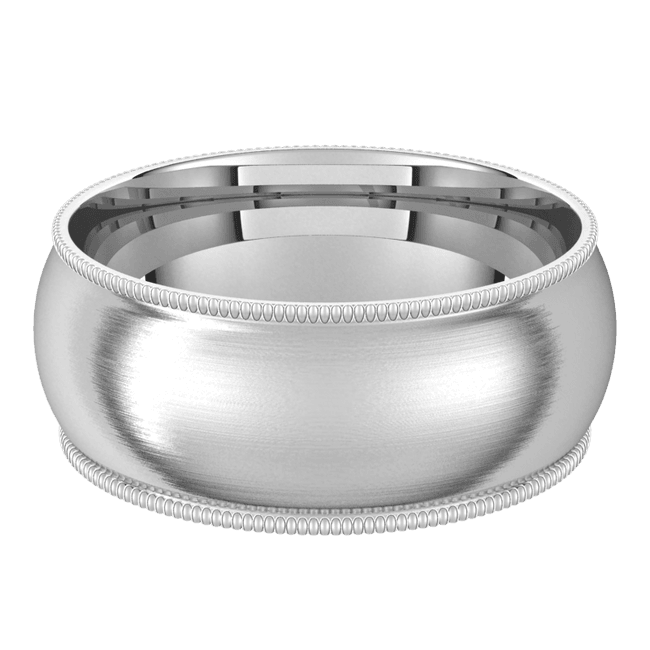 8mm Milgrain Half Round Satin Finish Comfort Fit Wedding Ring