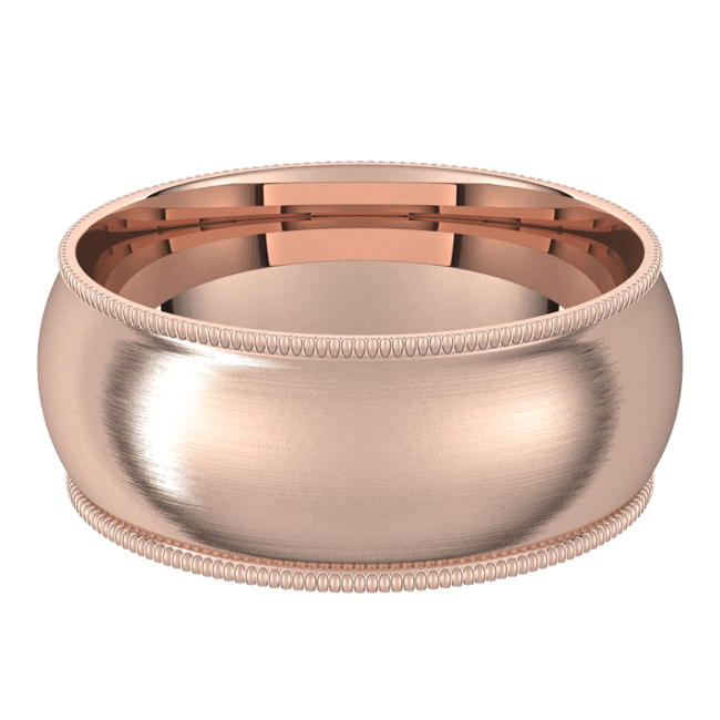 8mm Milgrain Half Round Satin Finish Comfort Fit Wedding Ring