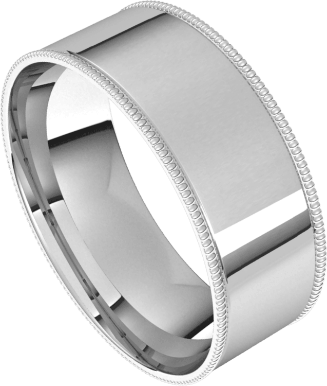 7mm Milgrain Flat High Polished Finish Comfort Fit Wedding Ring
