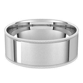 7mm Milgrain Flat High Polished Finish Comfort Fit Wedding Ring