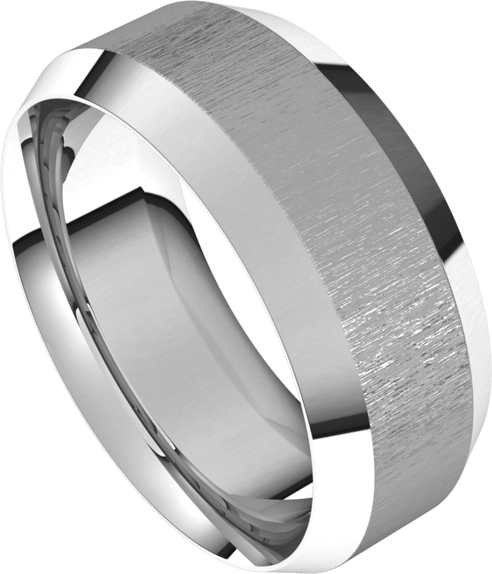 8mm Flat Beveled Edge Stone Finish Comfort Fit Wedding Ring