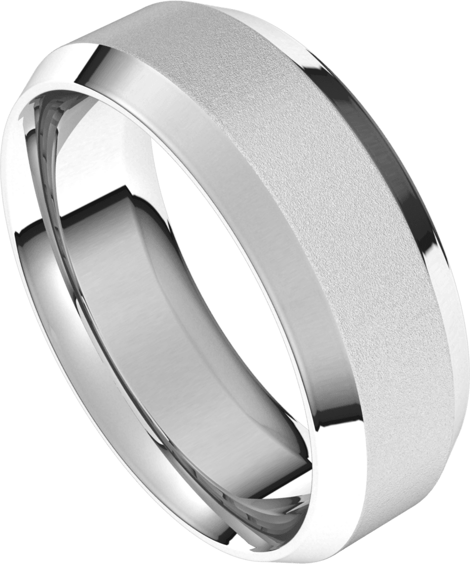 7mm Flat Beveled Edge Bead Blast Matte Finish Comfort Fit Wedding Ring