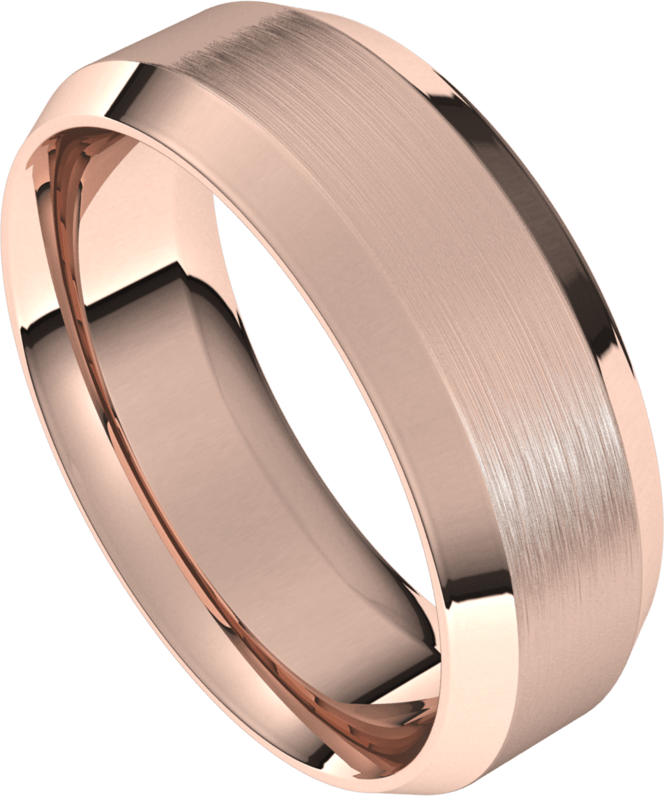 7mm Flat Beveled Edge Silk Finish Comfort Fit Wedding Ring