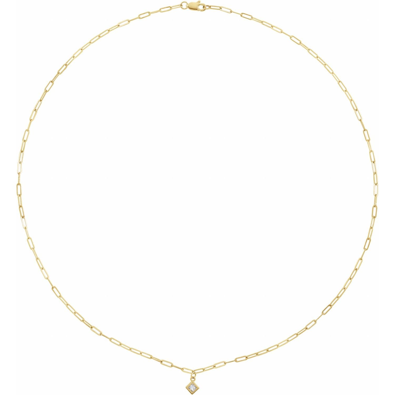 14K Gold Micro Bezel-Set Necklace Square Stone