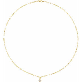 14K Gold Micro Bezel-Set Necklace Square Stone