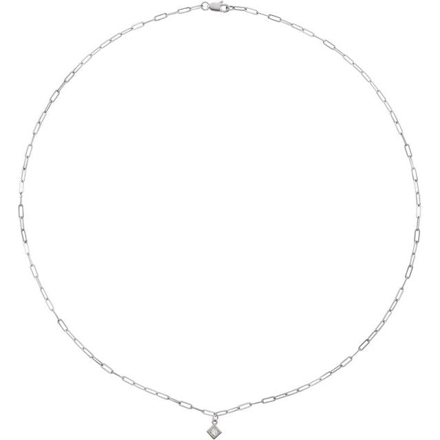 14K Gold Micro Bezel-Set Necklace Square Stone