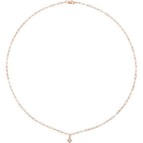 14K Gold Micro Bezel-Set Necklace Square Stone