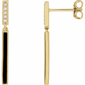 Eisley Black Enamel and Diamond Bar Drop Earrings