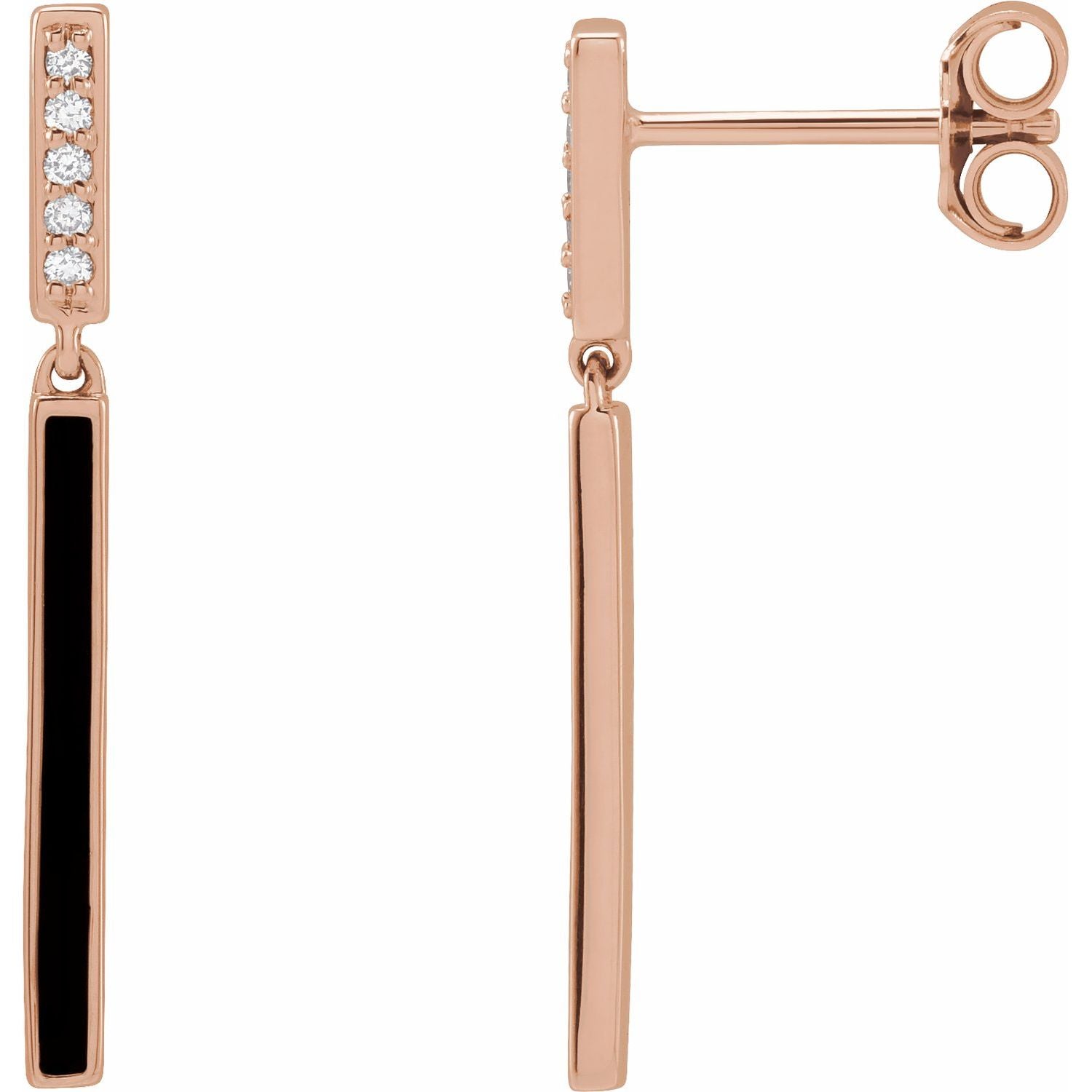 Eisley Black Enamel and Diamond Bar Drop Earrings