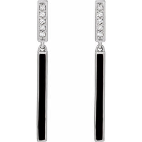 Eisley Black Enamel and Diamond Bar Drop Earrings