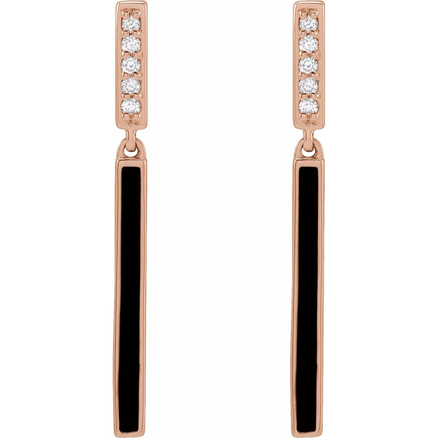 Eisley Black Enamel and Diamond Bar Drop Earrings