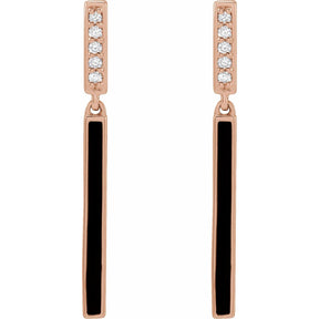 Eisley Black Enamel and Diamond Bar Drop Earrings