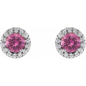 Ella Pink Sapphire & Halo Diamond Earrings