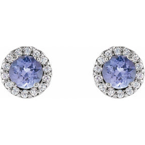 Ella Blue Tanzanite Halo Diamond Earrings