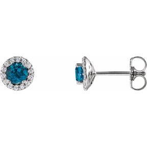 Ella London Blue Topaz Halo Diamond Earrings