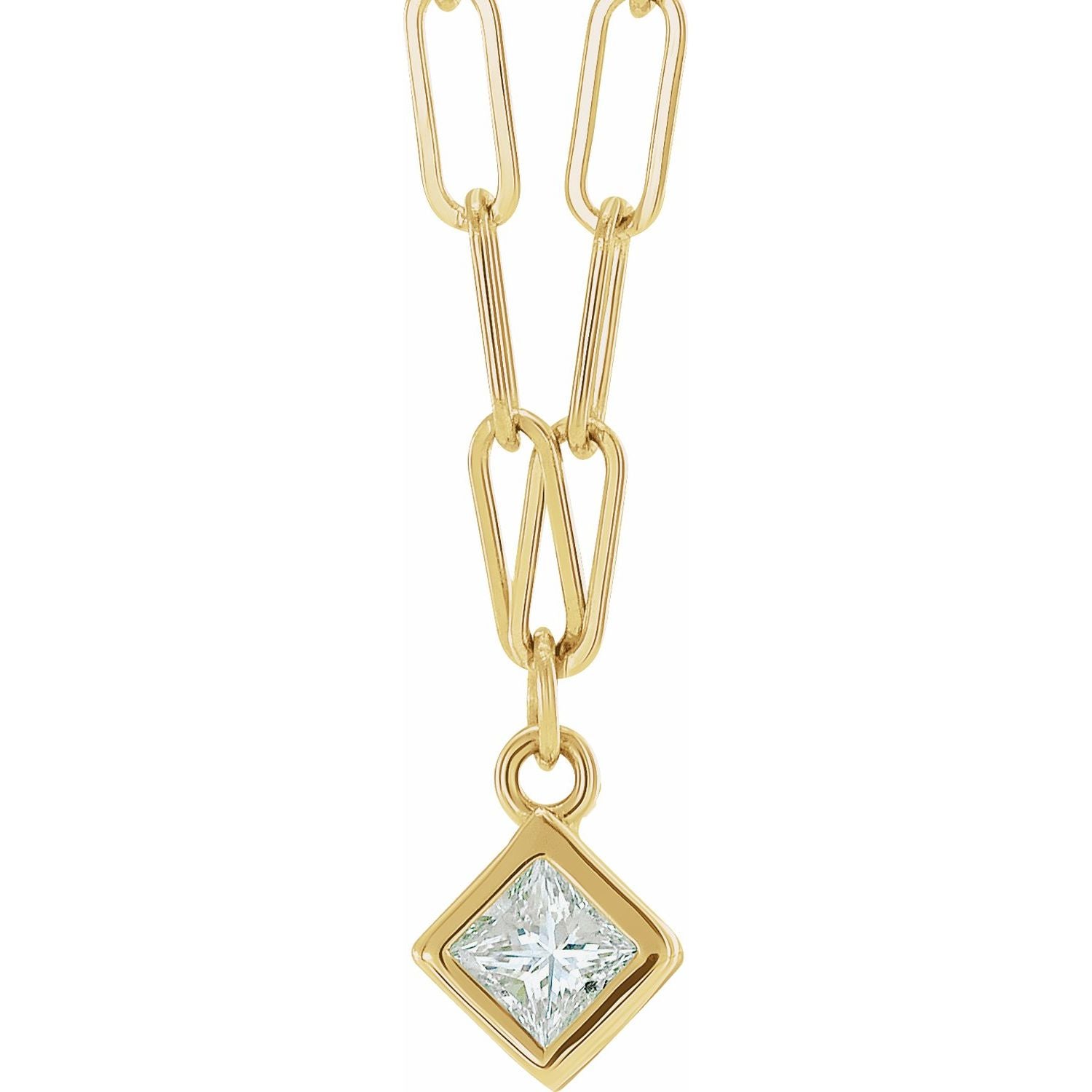 14K Gold Micro Bezel-Set Necklace Square Stone