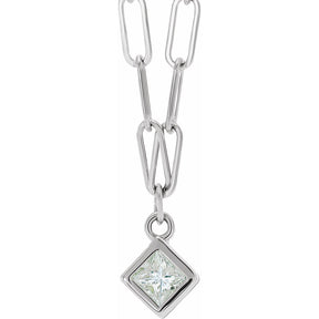 14K Gold Micro Bezel-Set Necklace Square Stone