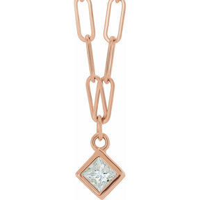 14K Gold Micro Bezel-Set Necklace Square Stone